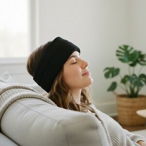 Headache Hat Wearable Ice Pack Migraine Relief Standard Black Polyester Blend